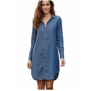Cloth & Stone Anthropologie Chambray Long SLeeve Shirt Dress Button Front Small